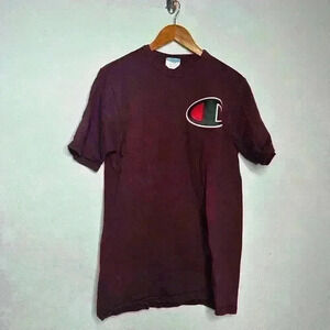 Vintage champion tee shirt sleeve burgundy size Large
